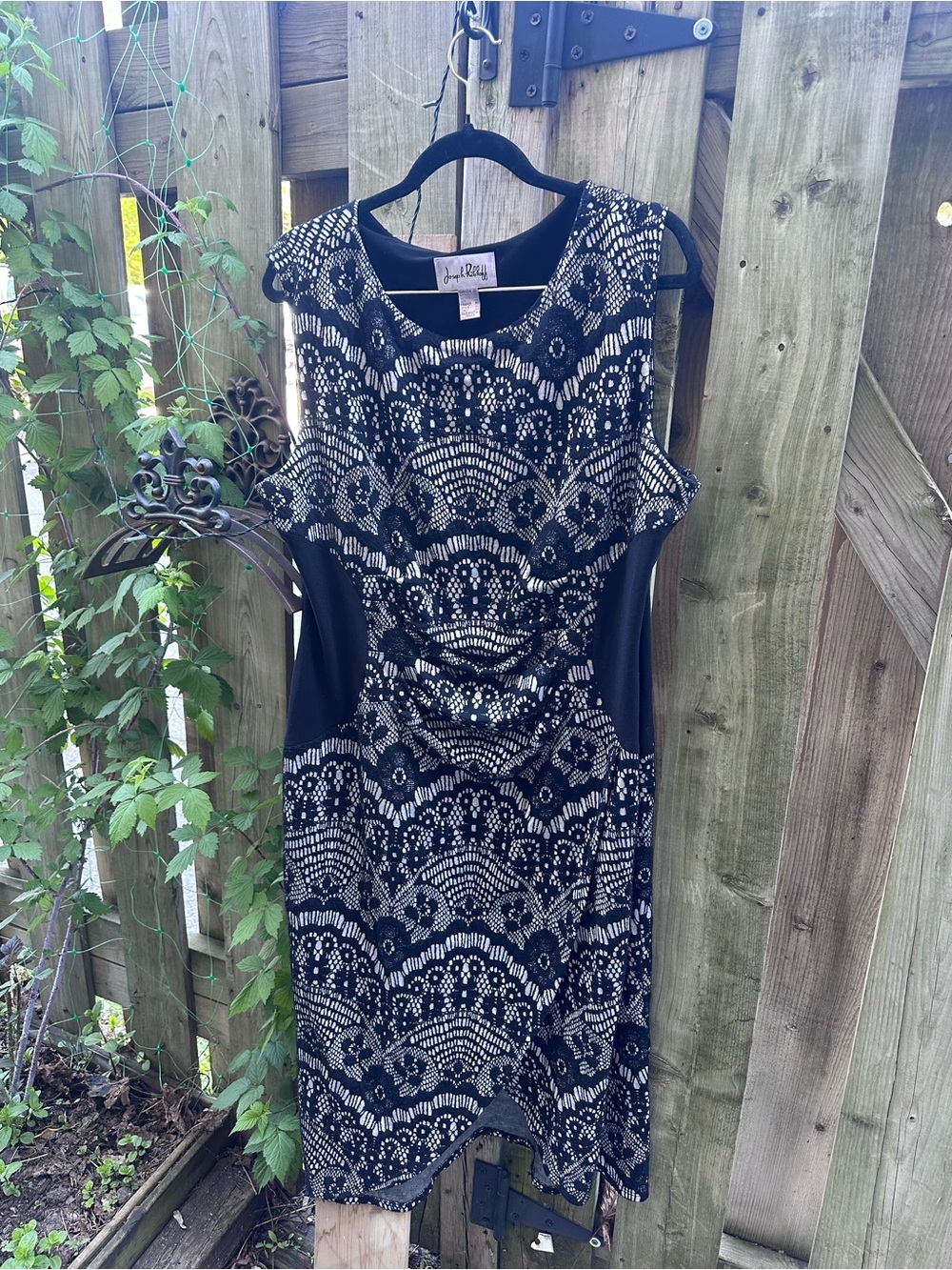 Joseph Ribkoff Black and White Lace-Style Midi Dress